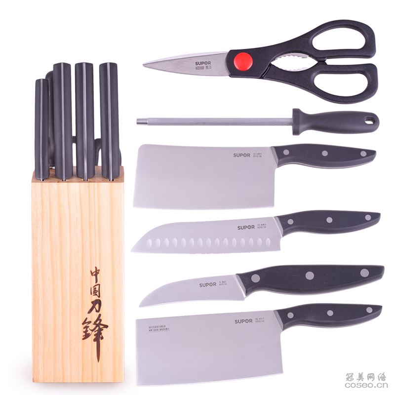 苏泊尔 T1309E 游刃系列不锈钢刀具7件套6刀具+木质刀座